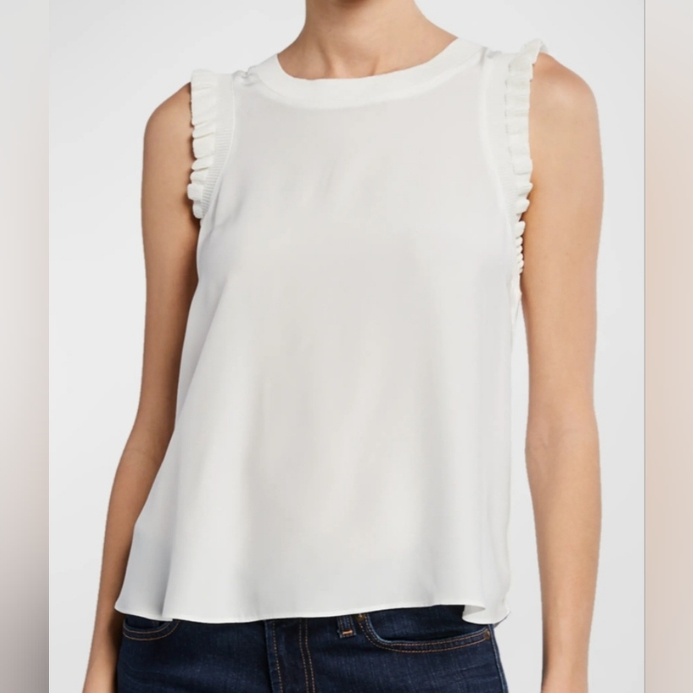 Cinq à Sept Lenore Cream Ruffle Silk Tank Top